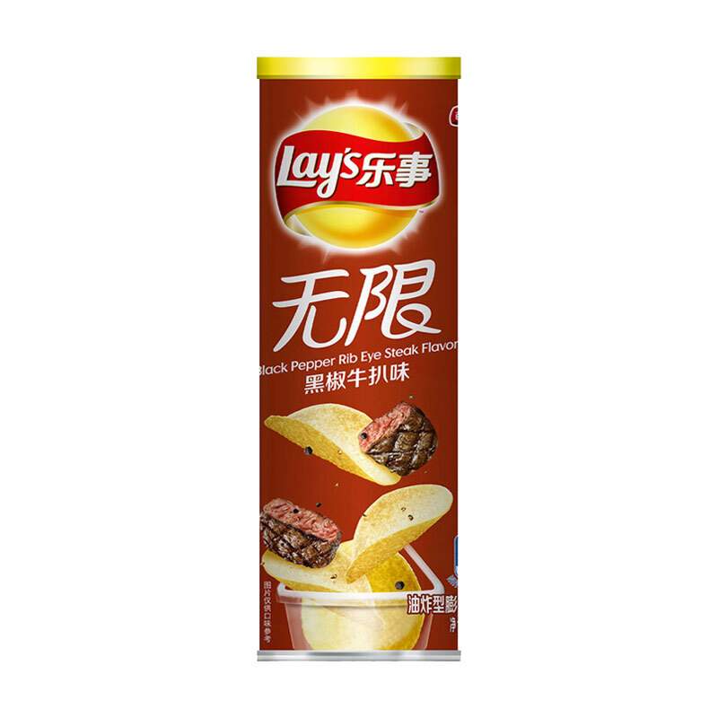 乐事无限黑椒牛排薯片罐装90g